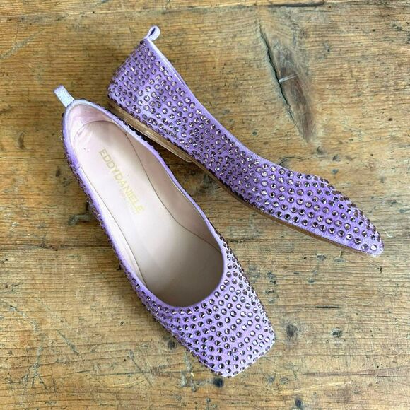 Eddy Daniele Shoes - EddyDaniele Swarovski Crystal Lilac Suede Ballet Flat Shoes Square Italian Sz 40